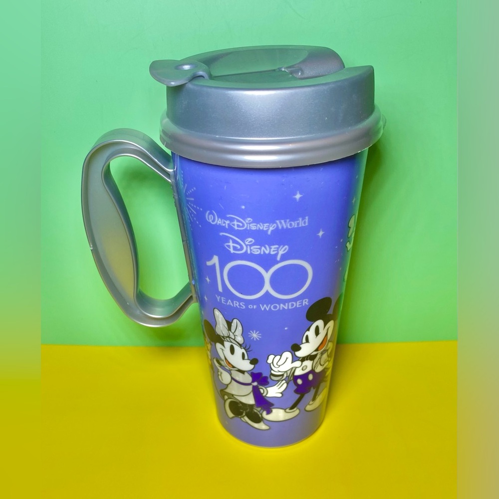 Disney World 100 Years of Wonder Refillable Tumbler Mug Mickey Purple Silver Cup